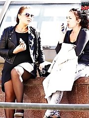 12 pictures - Girls sitting on parapet up the skirt in voyeur upskirt free photo gallery from UpskirtCollection.com